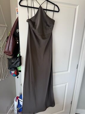 Showpo Satin Cowl Halter Maxi Dress in Dark Brown